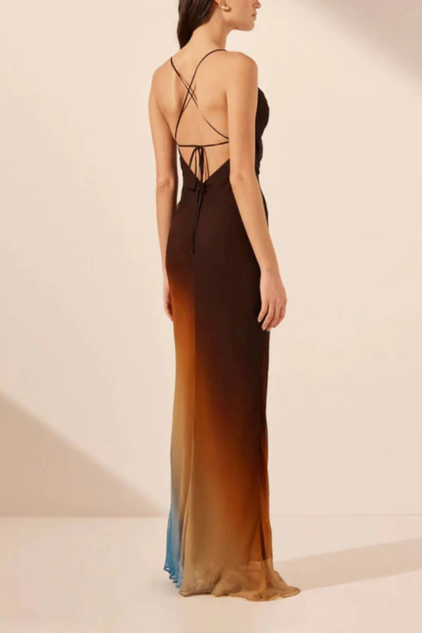 Backless Twill Maxi Dress