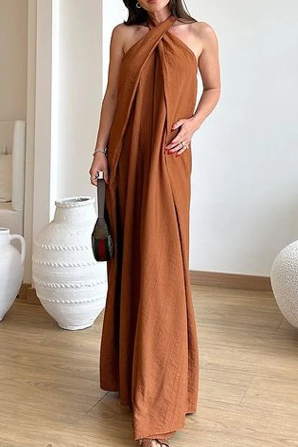 Casual Solid Color Sleeveless Neck Dress