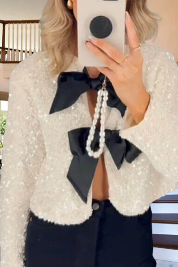 Tie-front Sequined Jacket