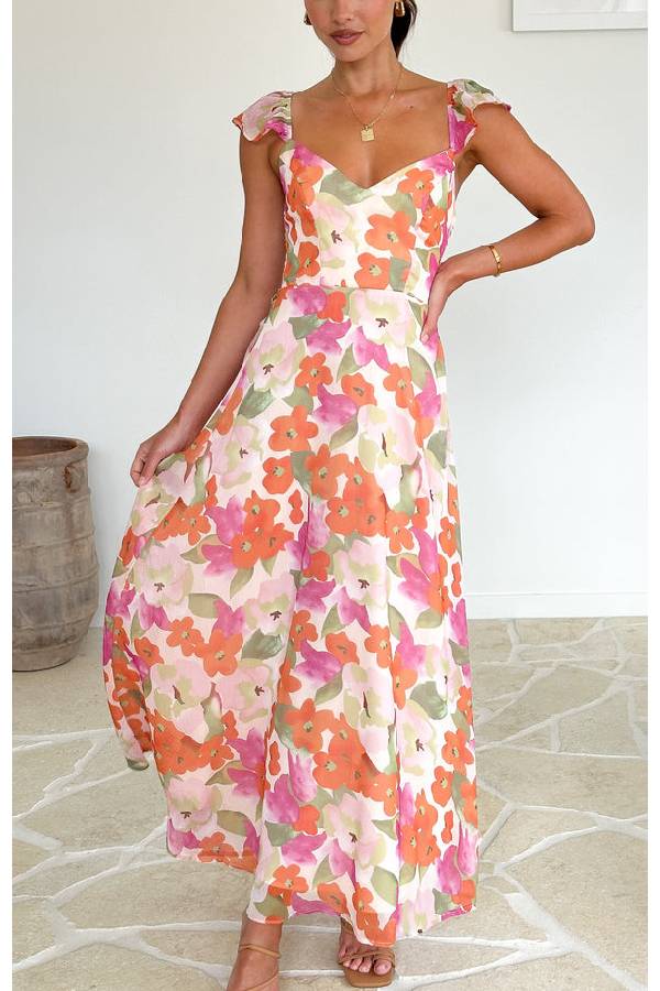 Maxi Dress - Orange Floral