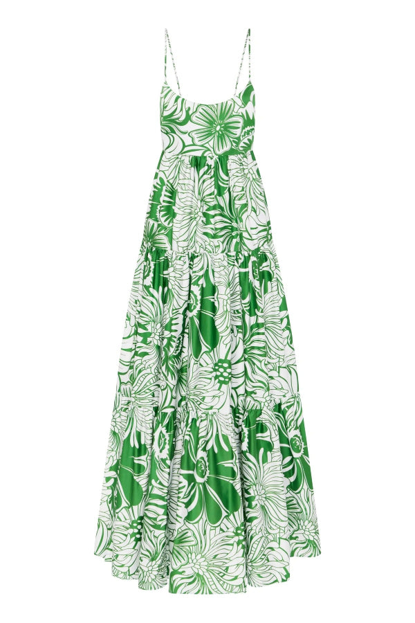 Botanical Floral Print Sexy Sling Backless Maxi Dress