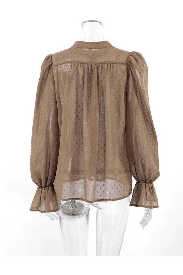 Elegant Loose Dots Puff Sleeves Shirt