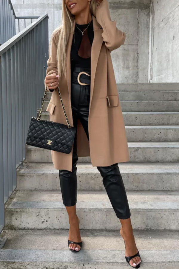 Moody Lapel Pocket Long Sleeve Coat