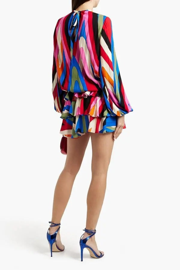Ruffled Printed Georgette Mini Dress