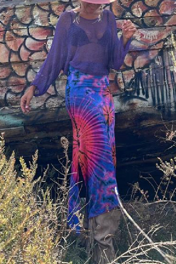 Preston Tie-dye Print Ruched Waist Stretch Slit Maxi Skirt