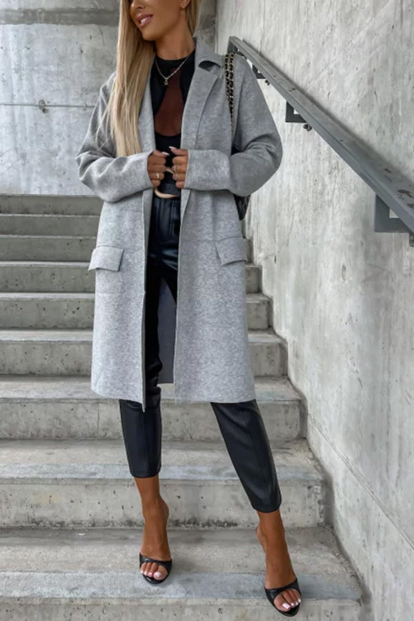 Moody Lapel Pocket Long Sleeve Coat