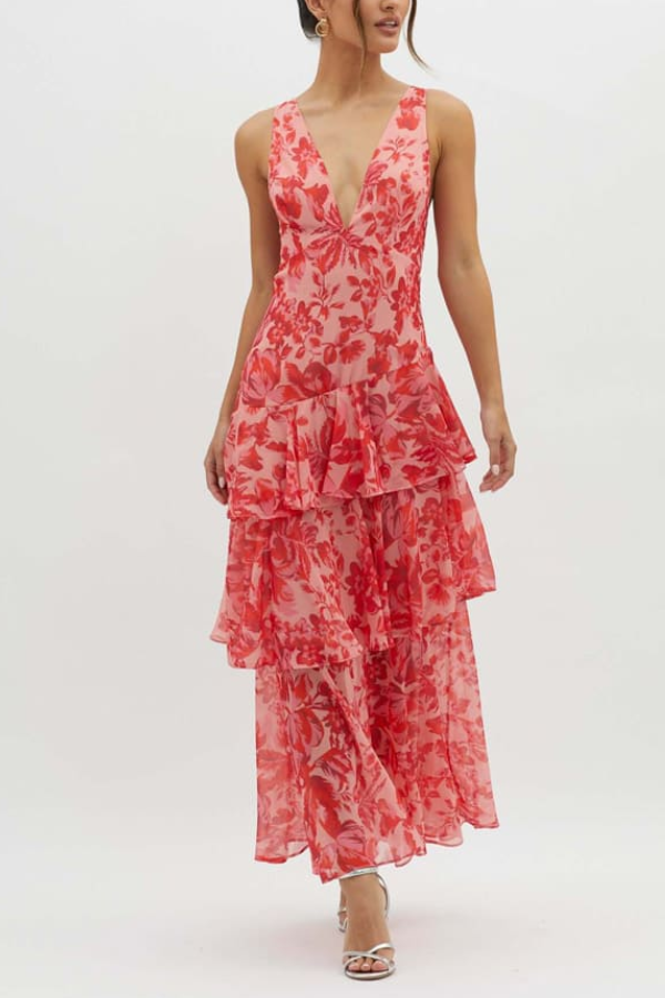 Strappy Back Ruffle Maxi Dress