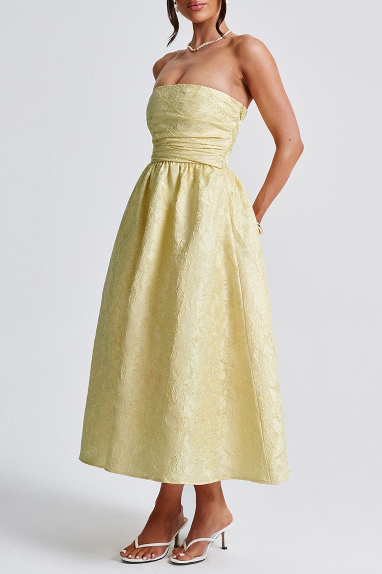 Elegantes Maxikleid aus Jacquardstoff mit Hosenträgern und schmalem Fischschwanz
