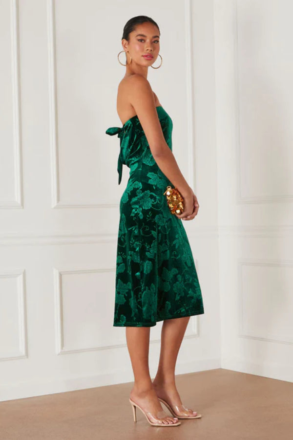 Zennie Strapless Velvet Floral Midi Dress