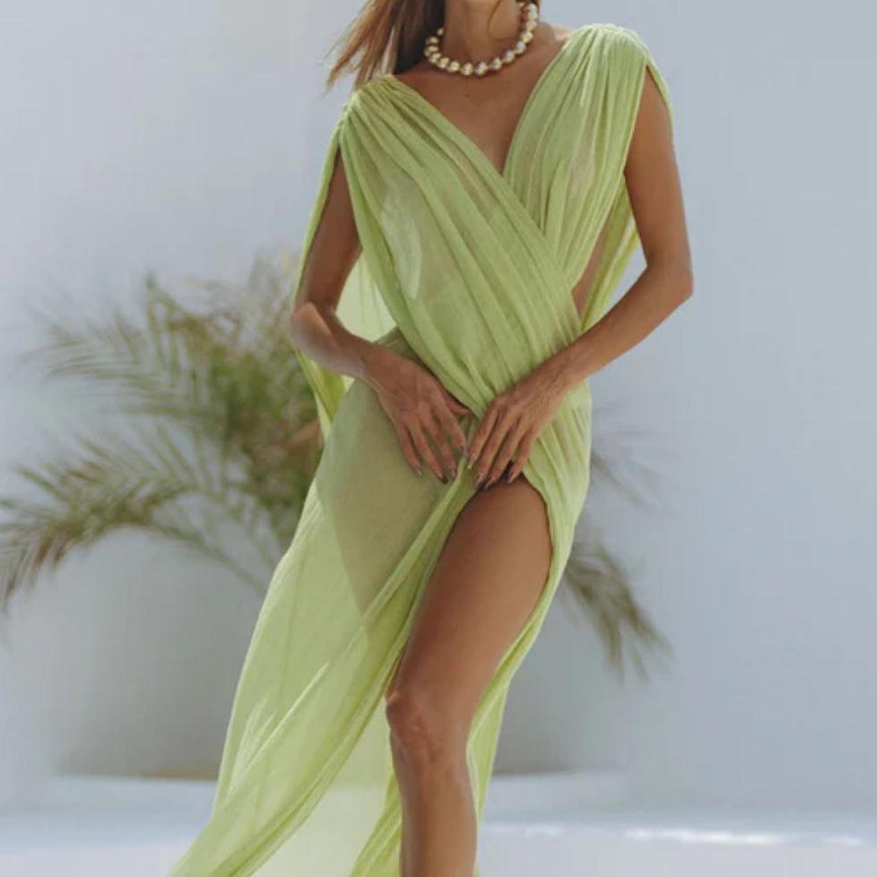 Enjoy Your Vacation Linen Blend Ruched Shoulder Drape Loose Cover Up Maxi Dress