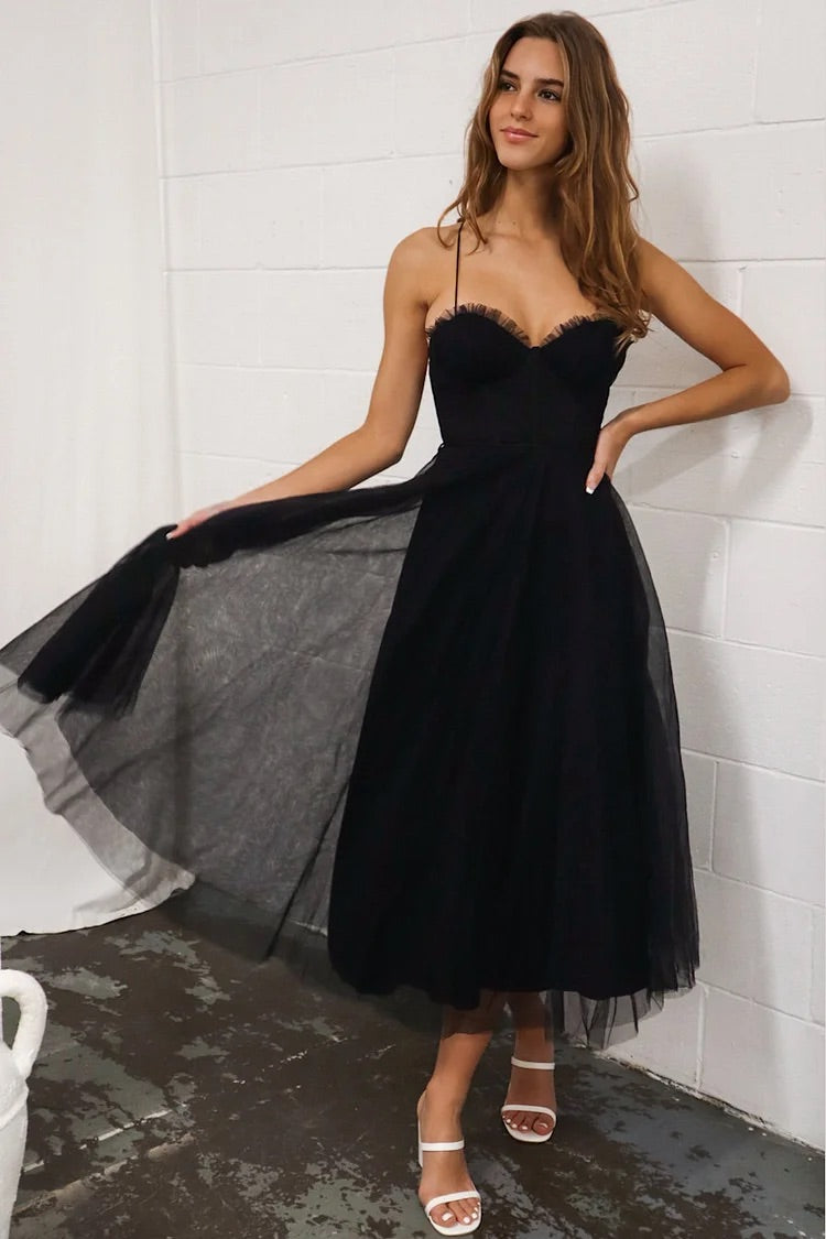 Cherley Tulle Corset Backless Prom Midi Dresses