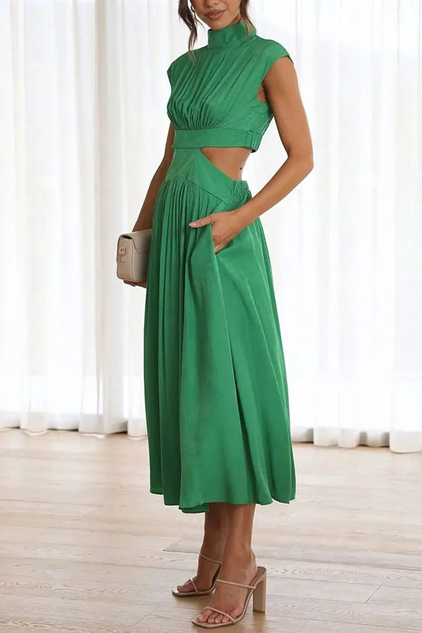 Light of My Life Cutout Waist Pocketed Vacation Midi Dress