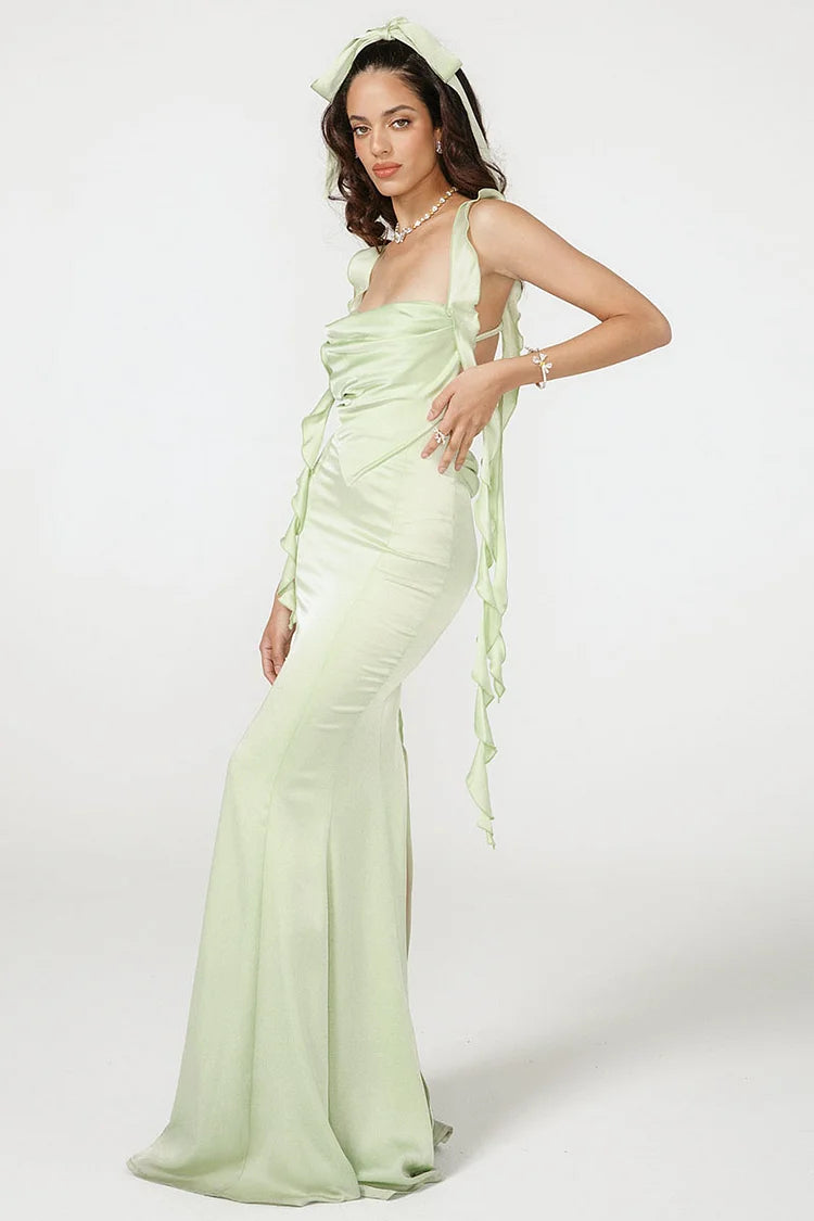 Backless Ruffle Sash Ruched Bodycon Fishtail Formal Party Maxi Dress