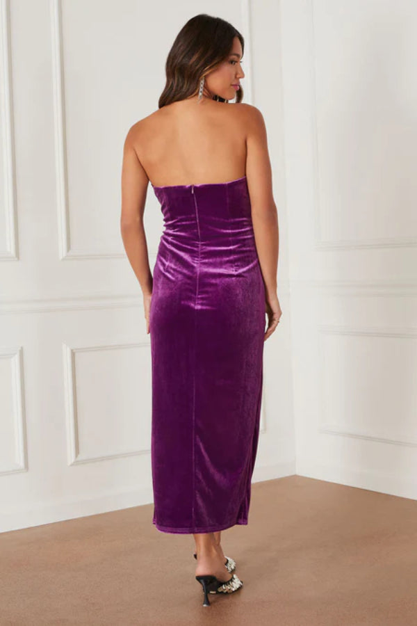 Velvet Strapless Midi Dress