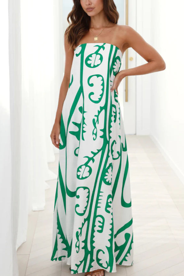 Connie Maxi Dress - White / Green Tribal