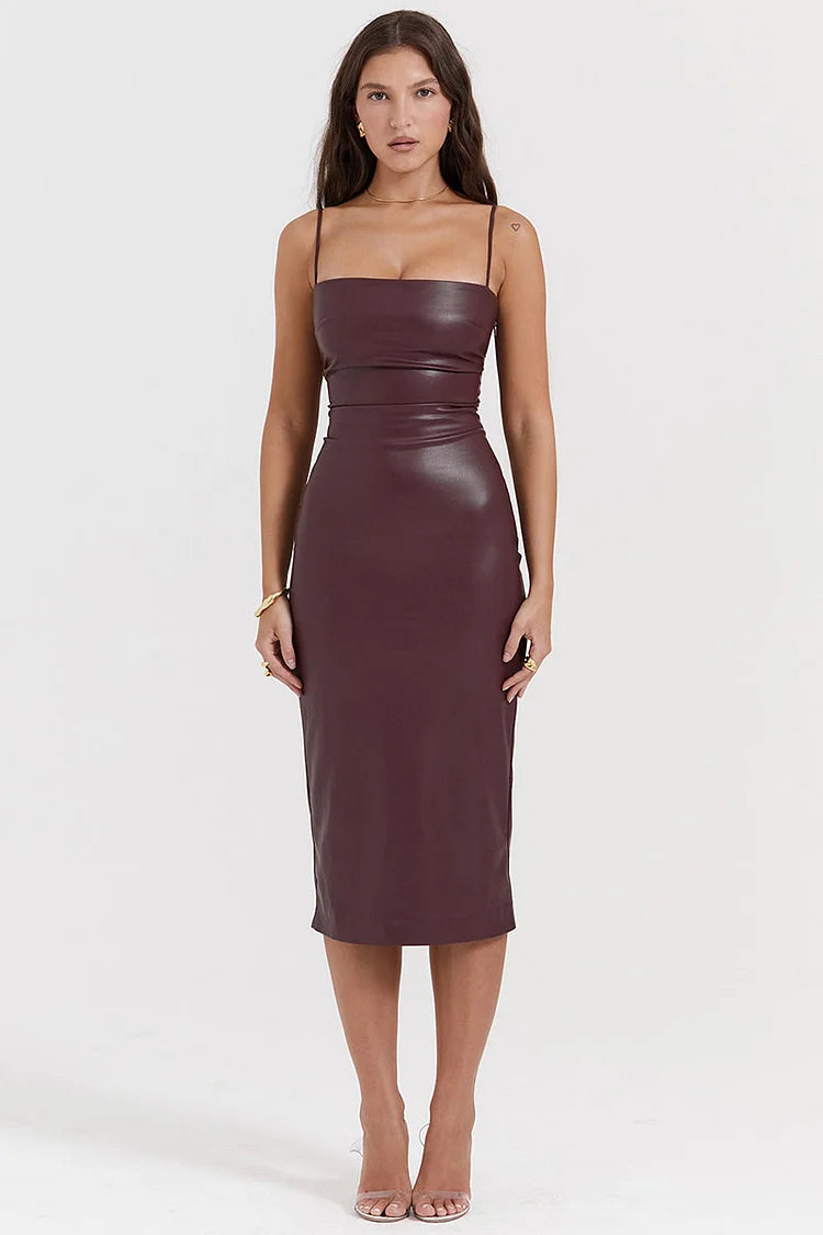 Lace Up Back Cocktail Party Leather Slip Midi Dresses