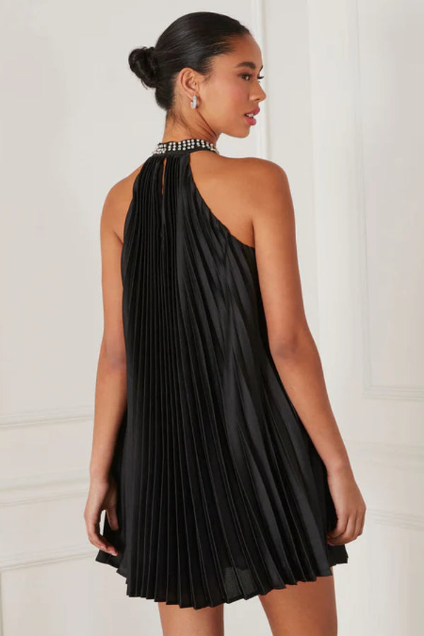 Pleated Embellished Halter Dress