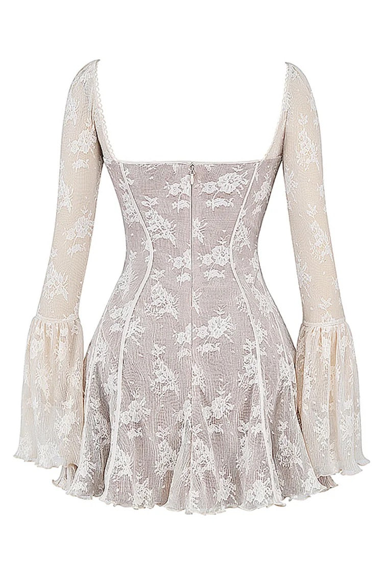 Lace Flared Sleeve Corset A-Line Ruffled Vacation Mini Dresses