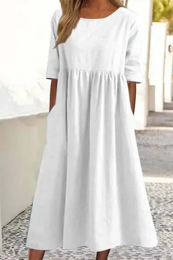 Summer Hot Sale -Round neck pocket halter cotton dress