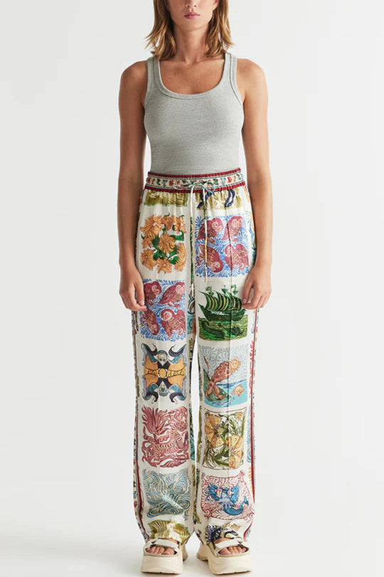 Wond A Land Unique Print Elastic Waist Pocketed Wide Leg Pants