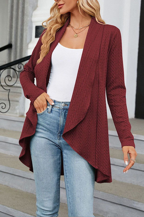 Long Sleeve Solid Color Ruffle Loose Cardigan