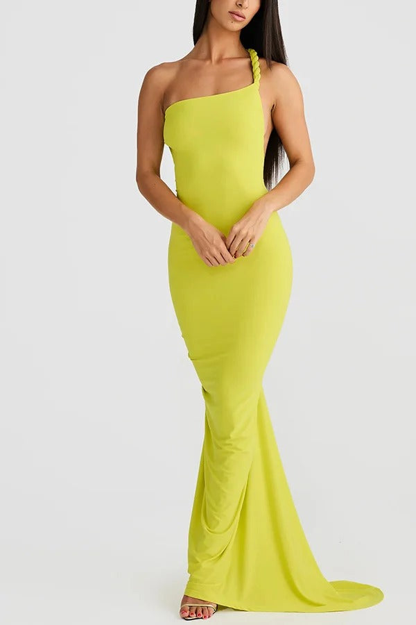 Sexy Halter Neck Open Back Ruched Slim Fit Maxi Dress