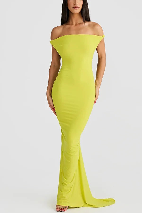 Sexy Halter Neck Open Back Ruched Slim Fit Maxi Dress