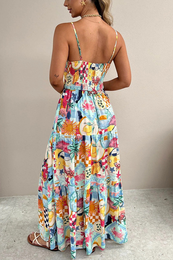 Radiant As Always Unique Print Front Tie-up Slip Maxi Dress