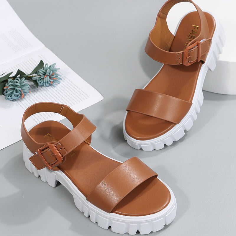 Solid Color Chunky Heeled Platform Sandals