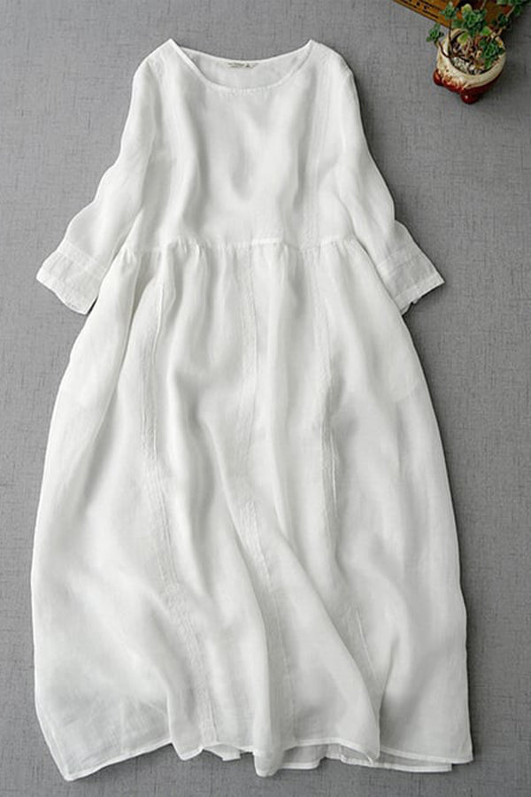 Linen Cotton Lace Panel Dress