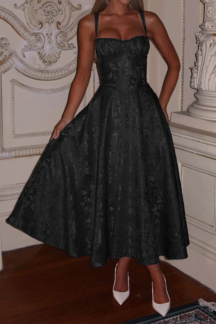 Rückenfreies, schmales Midikleid aus Jacquardstoff im Palaststil mit Krawatte