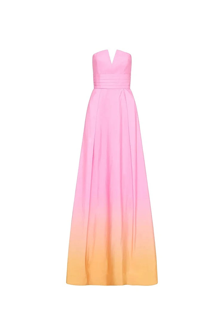 Strapless A-Line Gradient Color Gowns Maxi Dresses-Pink