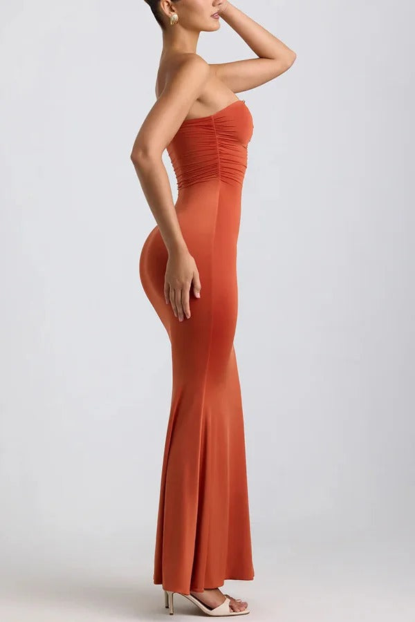 Rosa Jersey Hardware Detail Strapless Stretch Maxi Dress