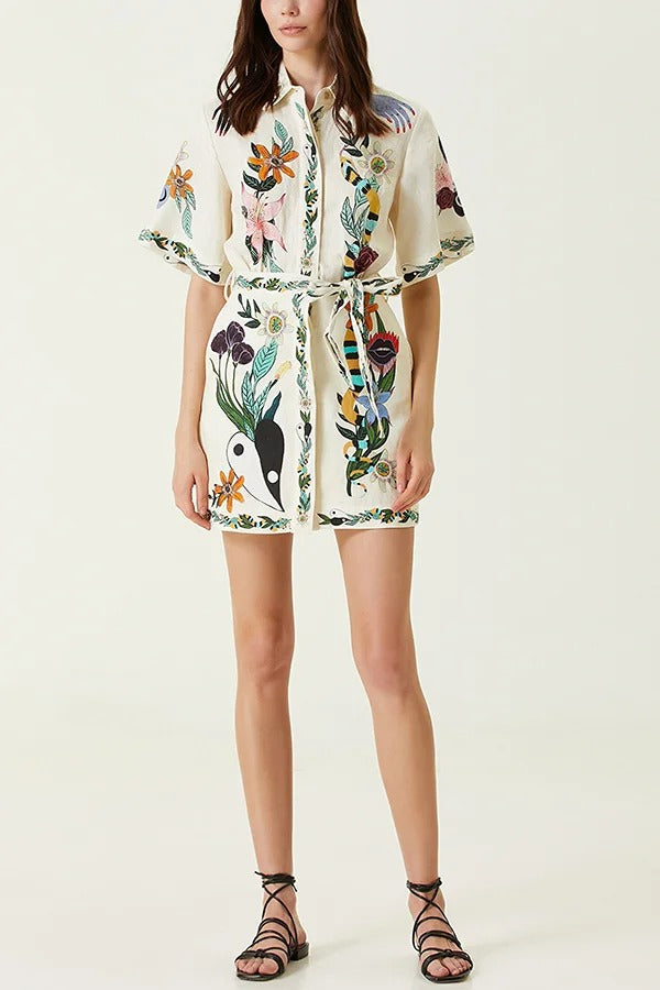 Iconic Shailene Satin Unique Floral Print Pocket Tie-waist Mini Dress