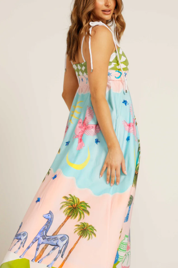 Elegant Goddess Hand-Painted Printed Maxi Dress