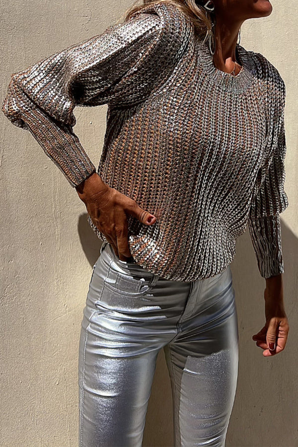 Sweet and Glitzy Metallic Color Pocket Faux Leather Stretch Pants