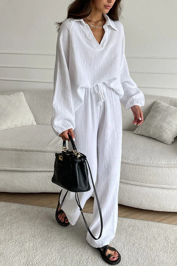 Autumn Simple V-Neck Casual Two-piece Set