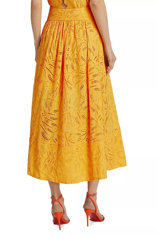 Laylin Cutout Embroidery Lace High Rise Pocketed Midi Skirt