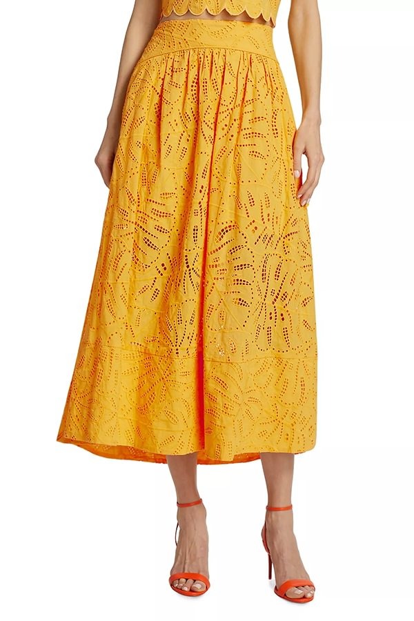 Laylin Cutout Embroidery Lace High Rise Pocketed Midi Skirt