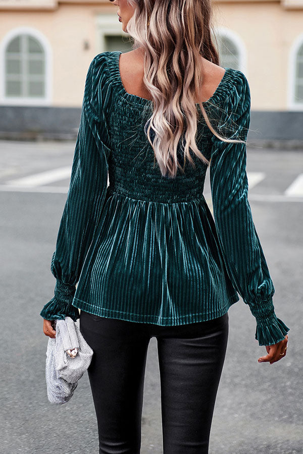 Solid Color Balloon Sleeve Commuter Long Sleeve Top