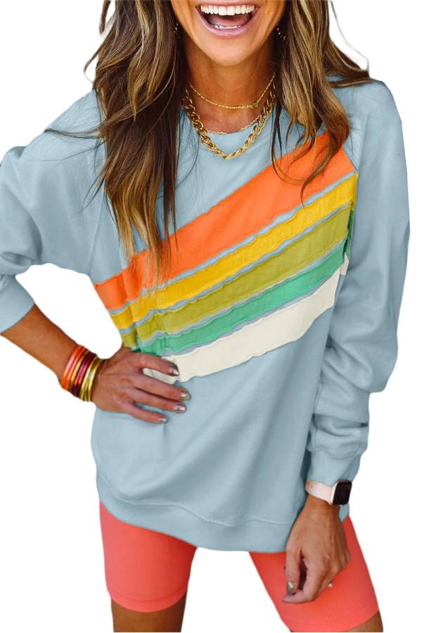 Apricot Rainbow Colorblock Pullover Sweatshirt