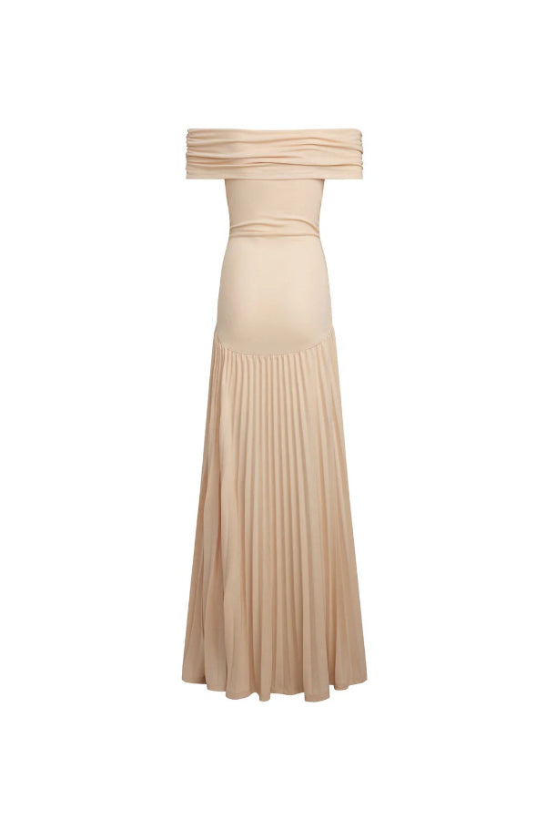 Sexy Off-shoulder Slim Fit Pleated Maxi Dress