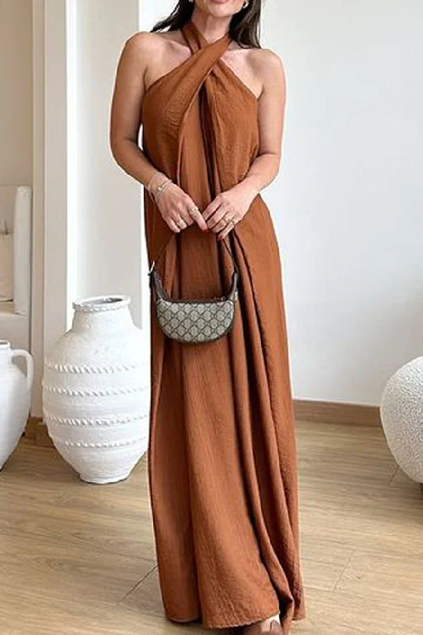 Casual Solid Color Sleeveless Neck Dress