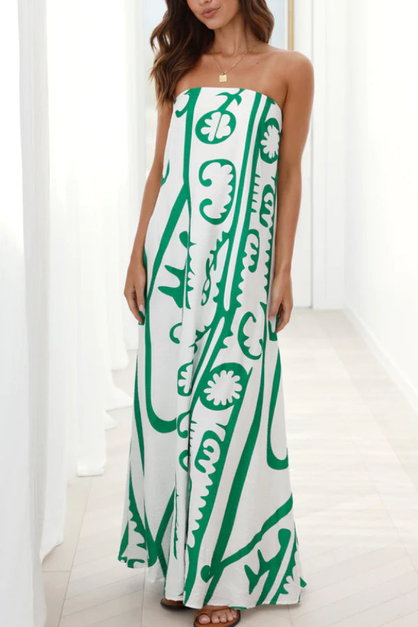 Connie Maxi Dress - White / Green Tribal