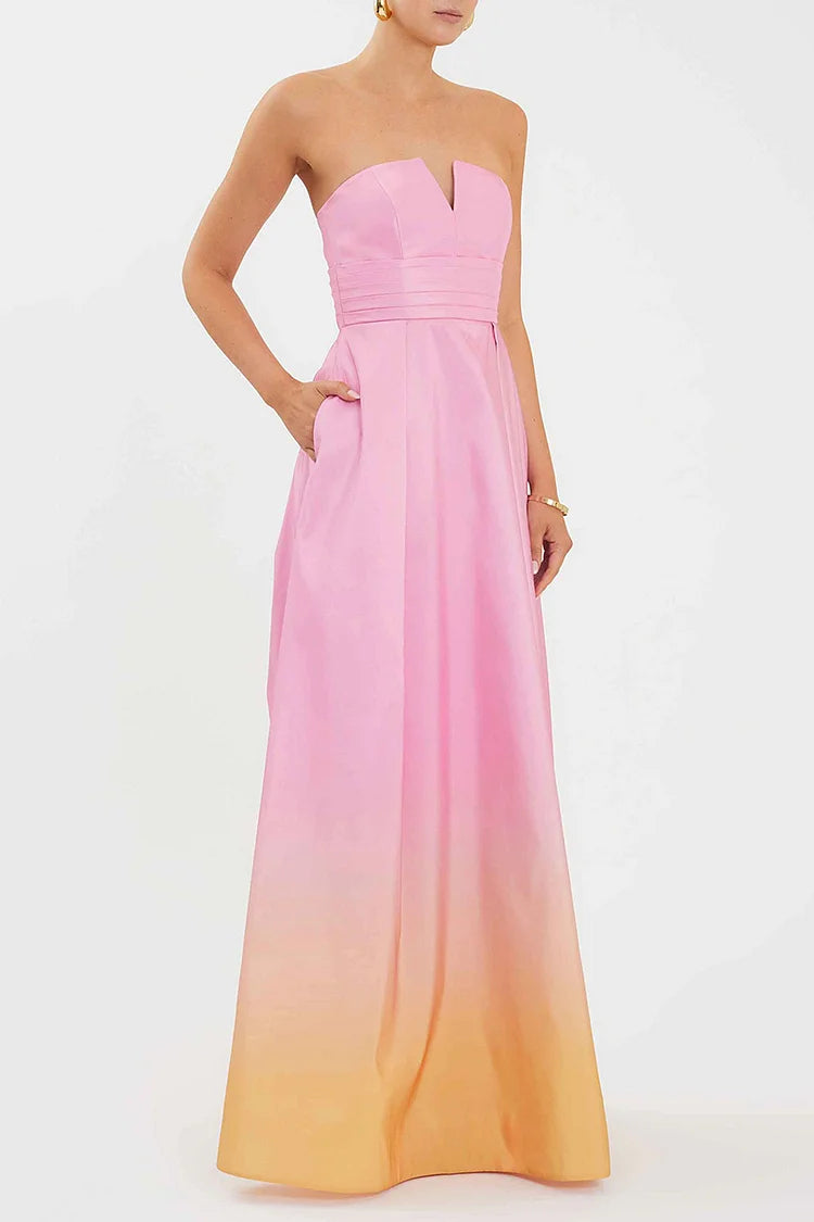 Strapless A-Line Gradient Color Gowns Maxi Dresses-Pink