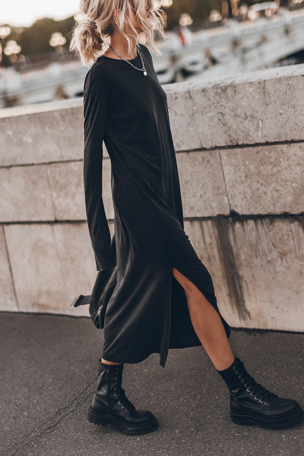 The Bedisse Cotton Blend Long Sleeve Relaxed Slit Midi Dress