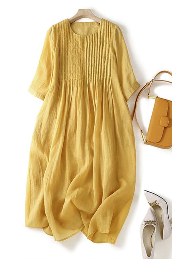 Solid Color Pleated Loose Dress