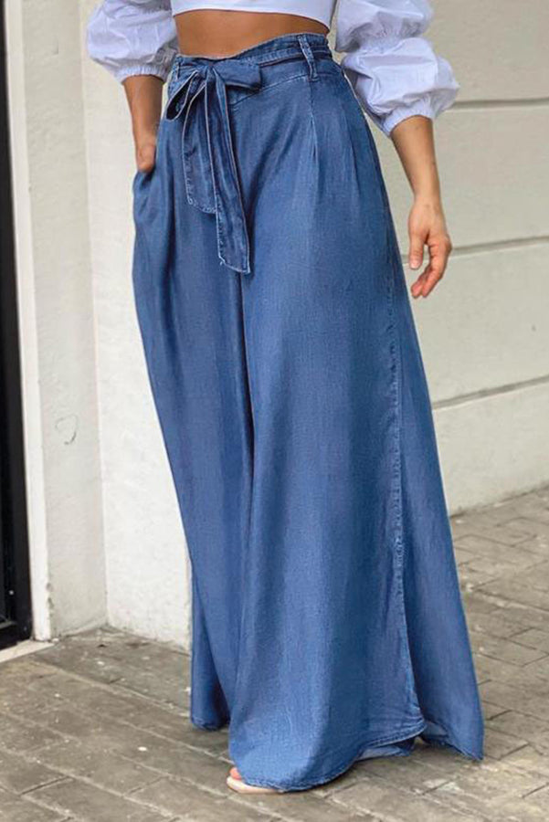 Fairy Vibes Tulle Gathered Detail Halter Maxi DressTie Waist Pleated Side Pocket Wide Leg Jeans