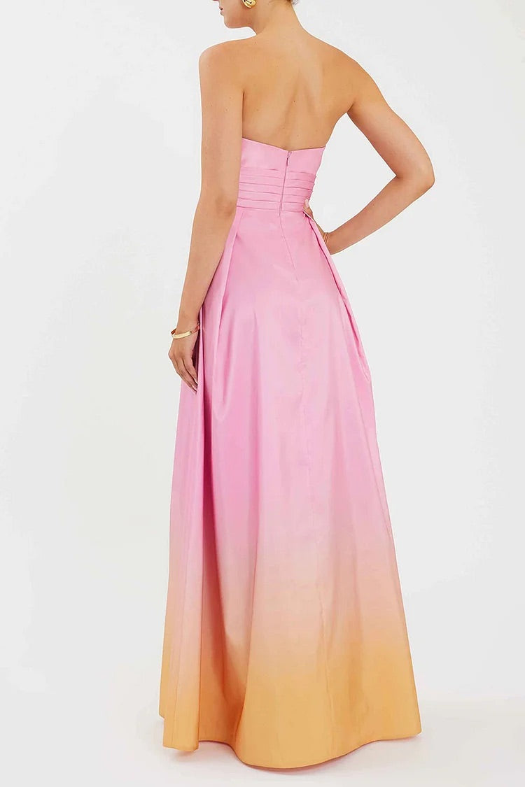 Strapless A-Line Gradient Color Gowns Maxi Dresses-Pink