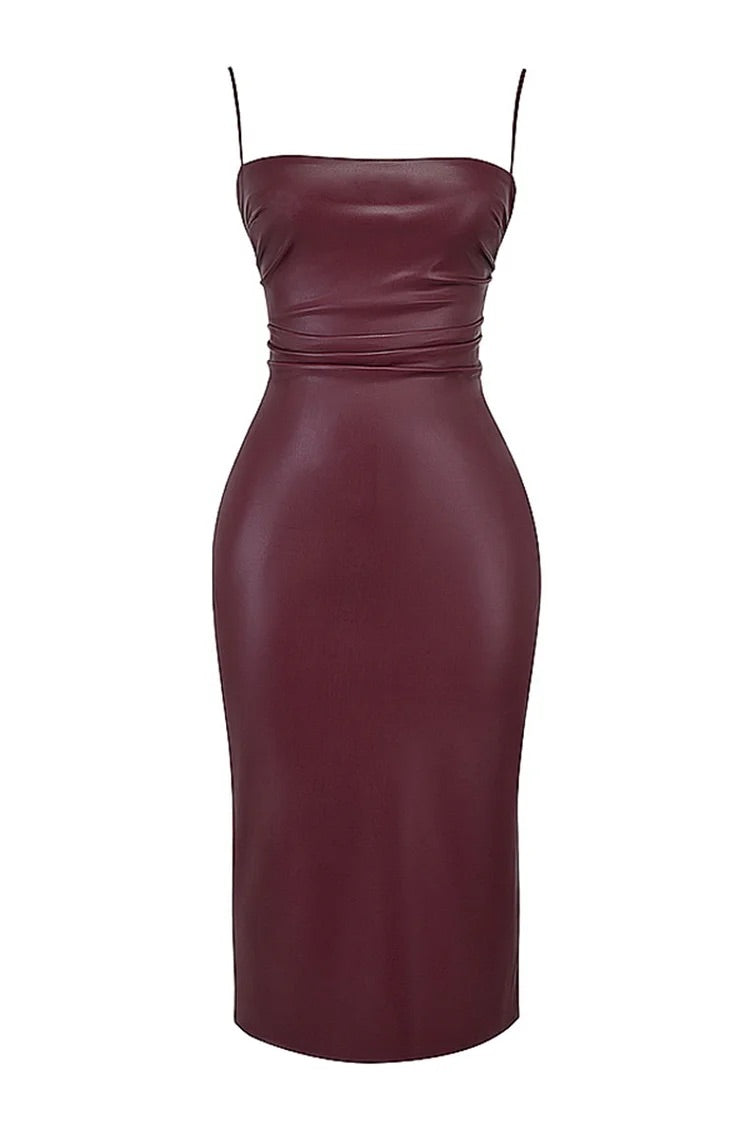 Lace Up Back Cocktail Party Leather Slip Midi Dresses